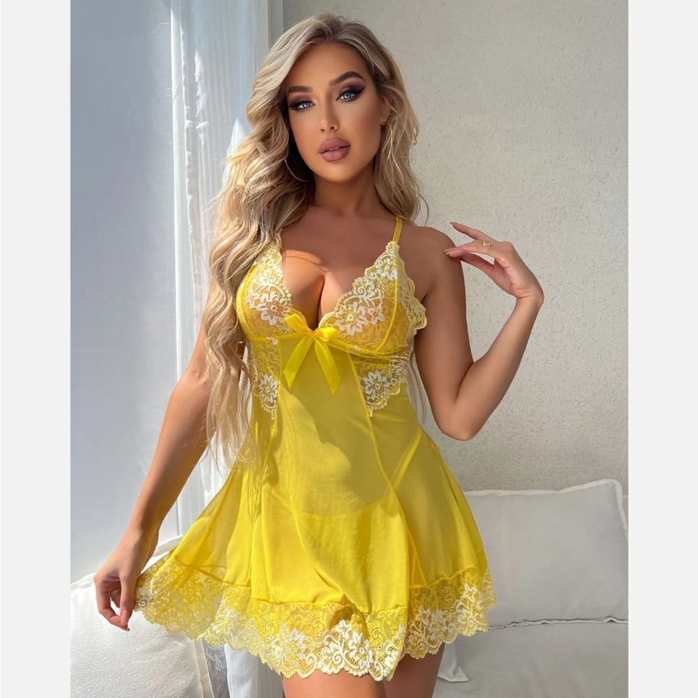 Sexy Women Lace Lingerie Babydoll Strap Chemise Sleepwear Nighty Dress G-string
